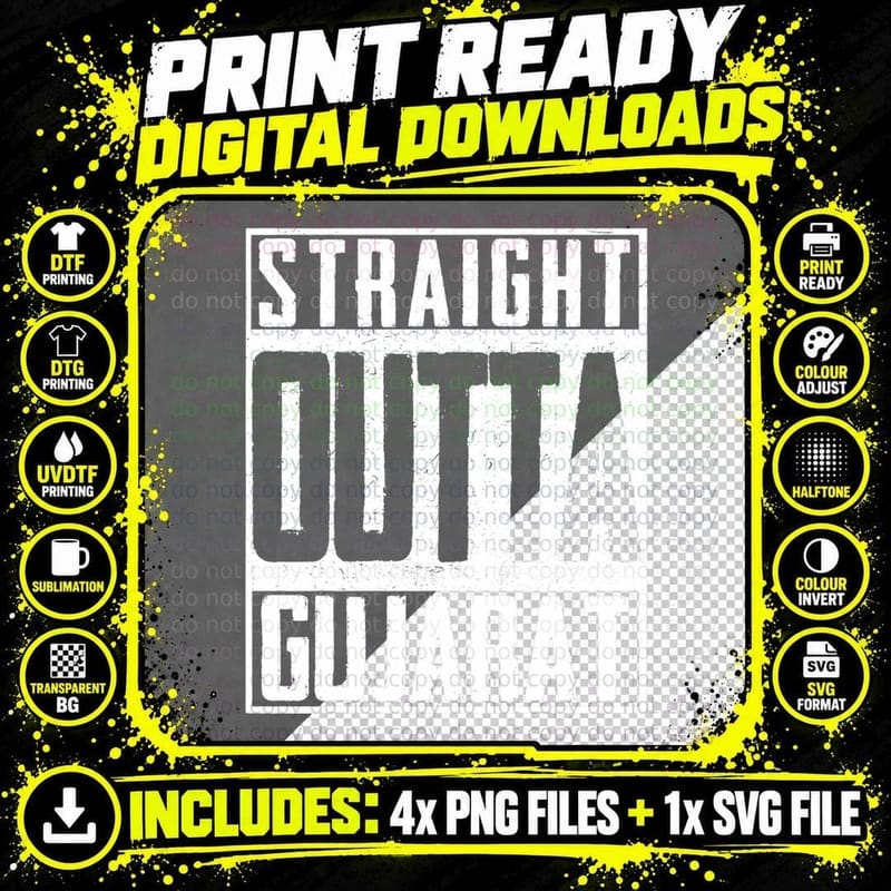 Straight Outta Gujarat India Indian Cricket Pride T-Shirt Png SVG Digital Bundle