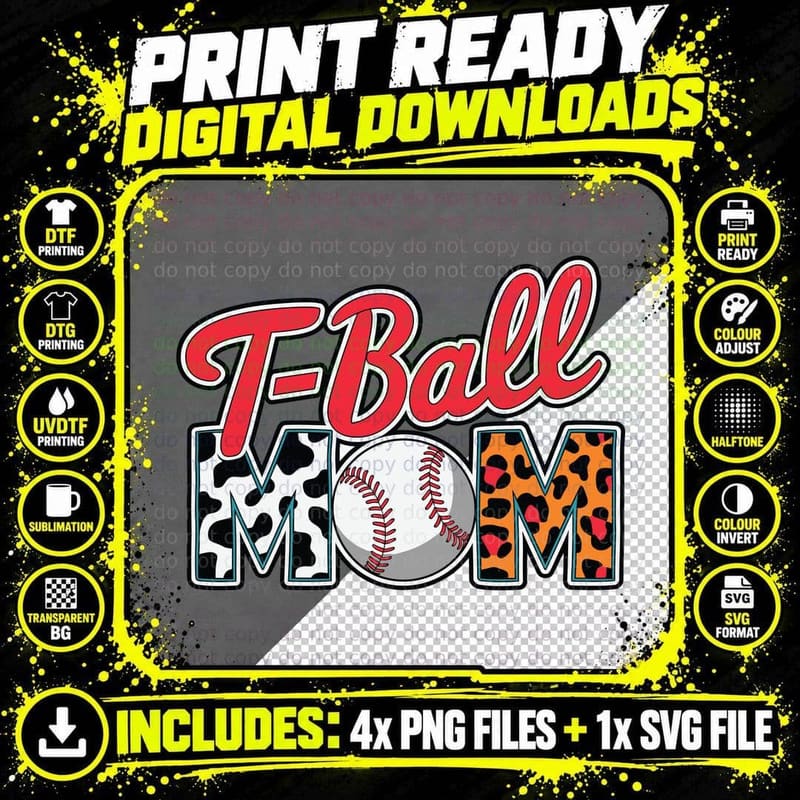 T-Ball Mom Sport Mom T-Shirt, Baseball Mom's T-Shirt Png SVG Digital Bundle