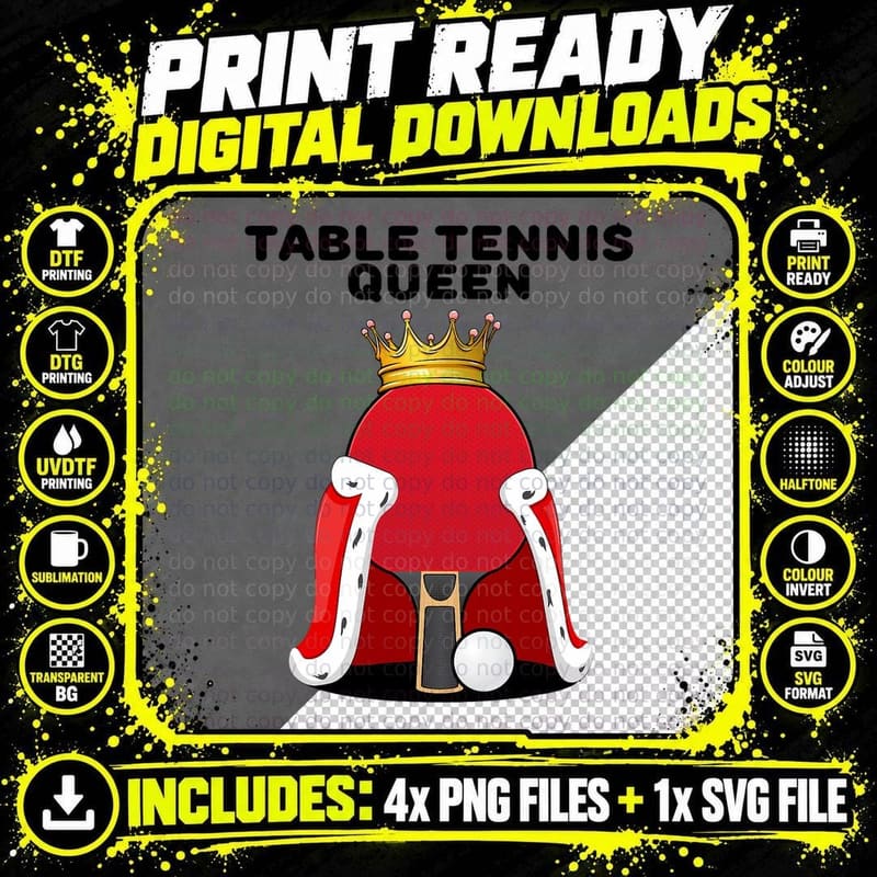 Table Tennis Queen Ping Pong Shirt Girls Table Tennis Png SVG Digital Bundle