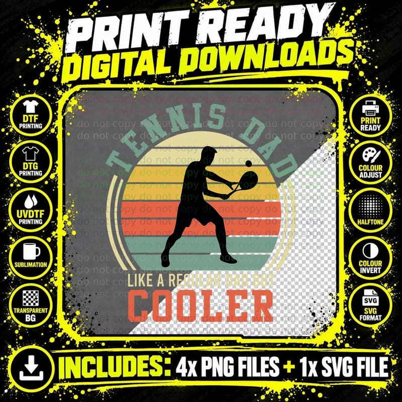 Tennis Player Father Dad Gift Tennis Vintage Retro Png SVG Digital Bundle