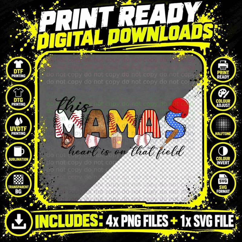 This Mama's Heart Is on That Field Sport Mom T-Shirt Png SVG Digital Bundle