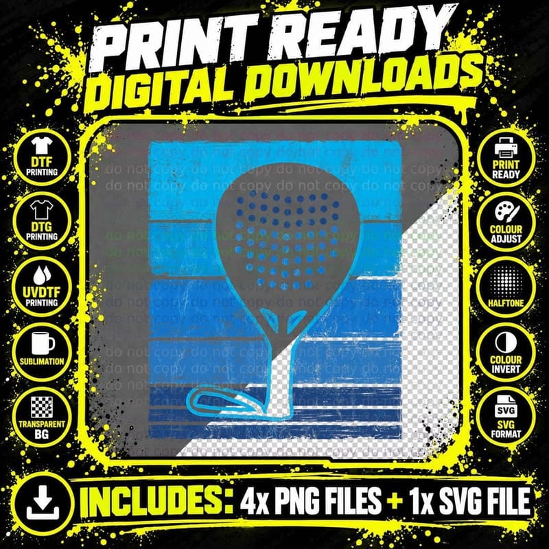 Vintage Paddle Racket Sport Pádel Player Padel Tennis Png SVG Digital Bundle