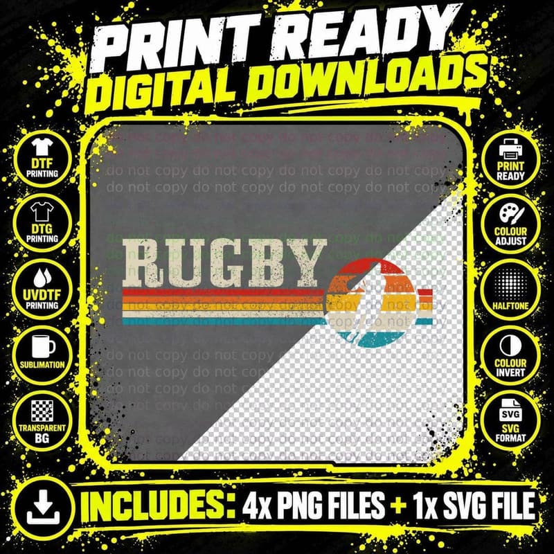 Vintage Rugby Player Sports Retro Men Boys Soccer T-Shirt Png SVG Digital Bundle