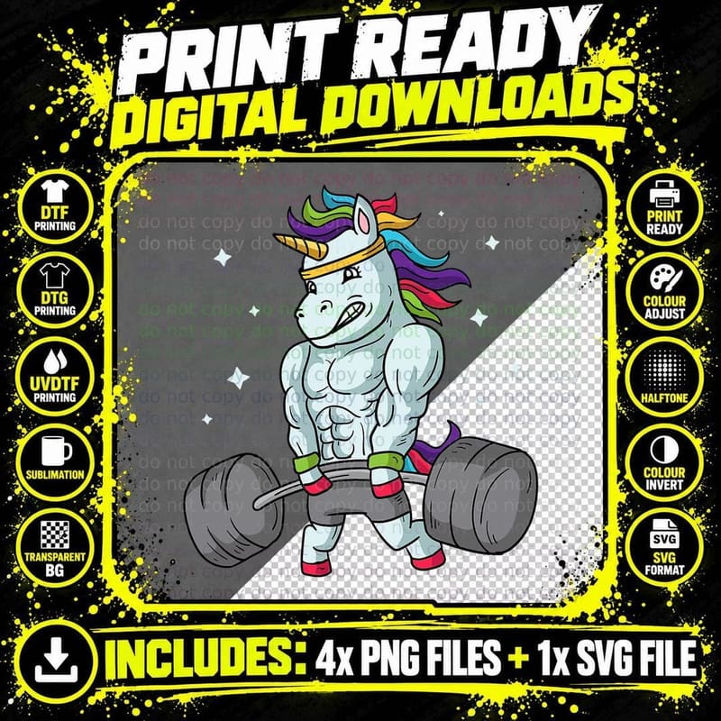 Weightlifting Unicorn - Funny Deadlift & Gym Gift T-Shirt Png SVG Digital Bundle