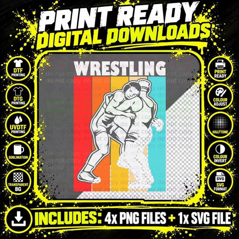 Wrestling T-Shirt, Wrestling Match Silhouette Graphic Tee Png SVG Digital Bundle
