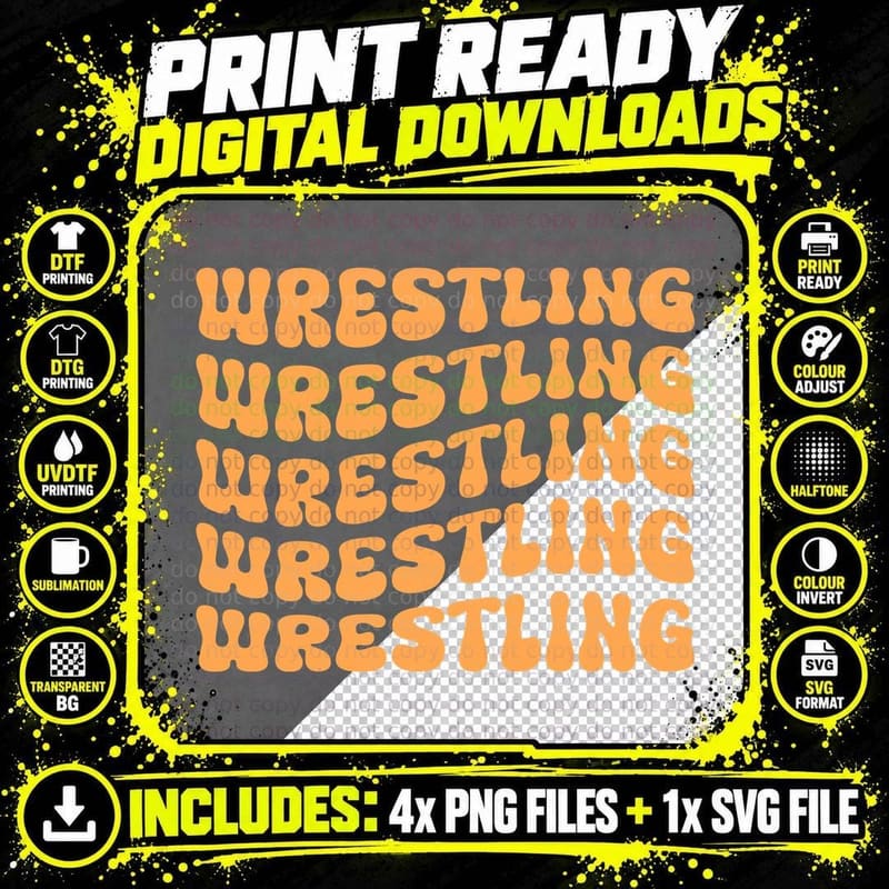 Wrestling T-Shirt, Wrestling Pattern Graphic Tee Png SVG Digital Bundle
