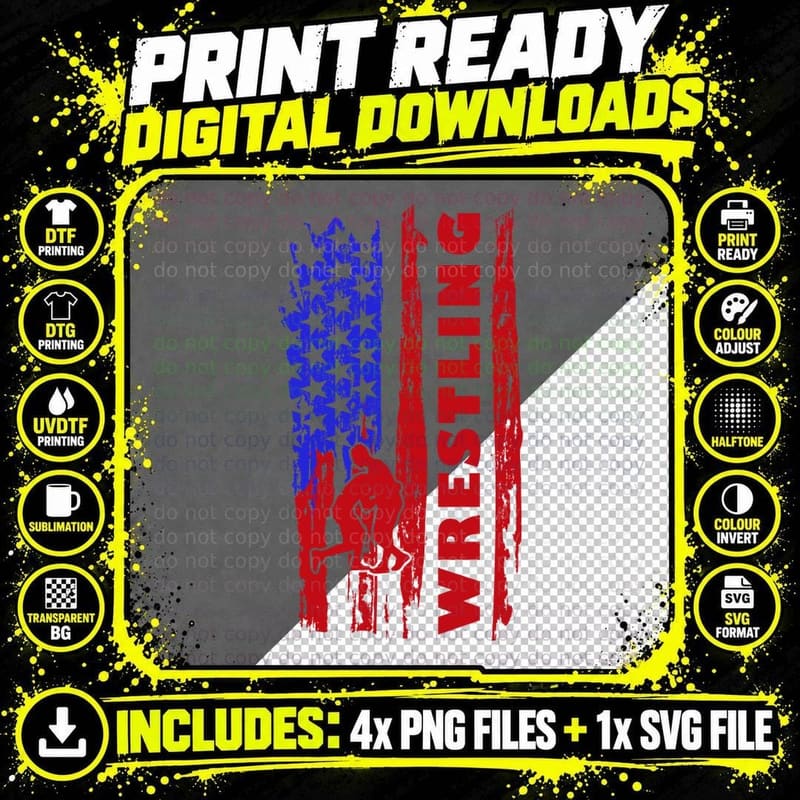 Wrestling T-Shirt, Wrestling Silhouette on American Png SVG Digital Bundle