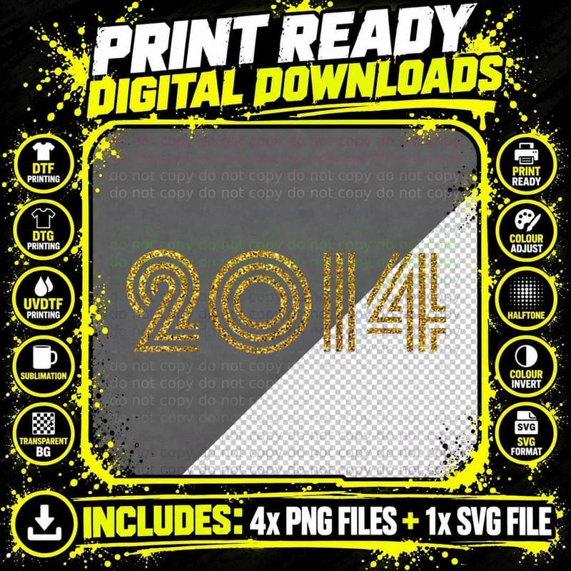2014 - Birth Year Milestone Birthday Retro Funk Disco Png SVG Digital Bundle