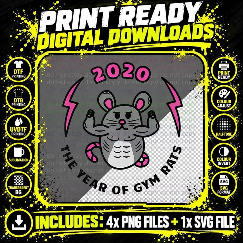 2020 Chinese Year of Gym Rats Bodybuilder Rat Png SVG Digital Bundle