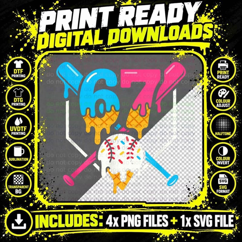 Baseball Six Seven Shirt, 6, 7, Pink Blye Popular Png SVG Digital Bundle