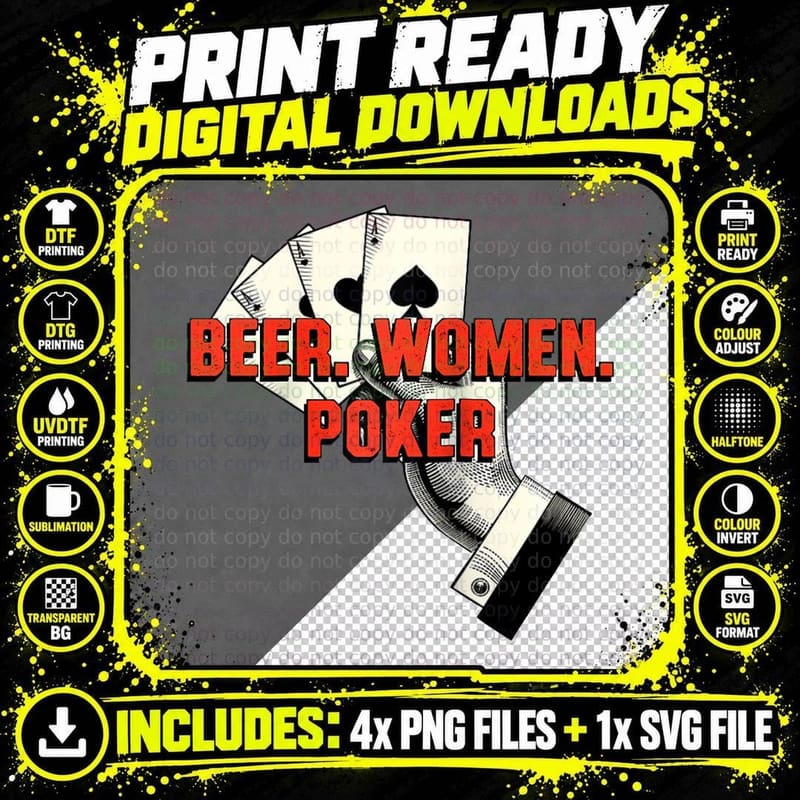 Beer Women Poker Casino Gambler Gambling Bettor Card Png SVG Digital Bundle