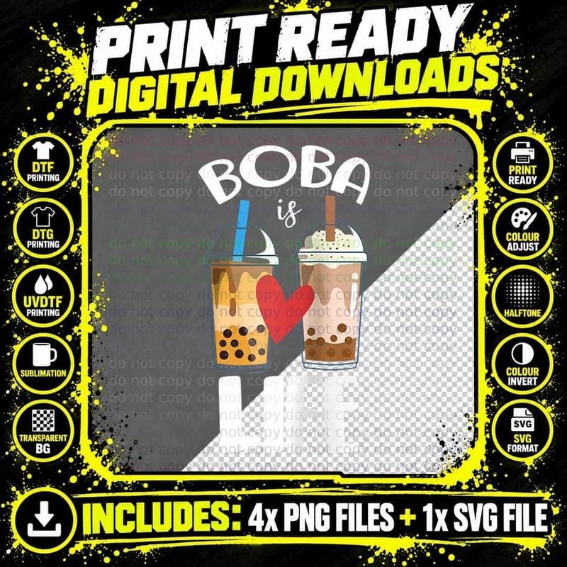 Boba Is Life Pearl Milk Tea Taiwan Bubble Tea Png SVG Digital Bundle