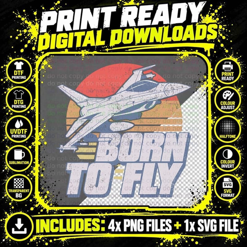 Born to Fly Fighter Jet Plane Kids Boys Airplane T-Shirt Png SVG Digital Bundle