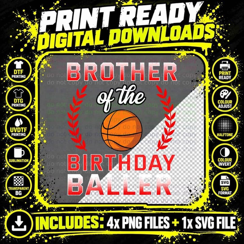 Brother of the Birthday Boy Basketball T-Shirt Png SVG Digital Bundle