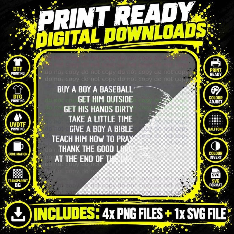 Buy a Boy a Baseball Get Him Outside Mother Father Gift Png SVG Digital Bundle