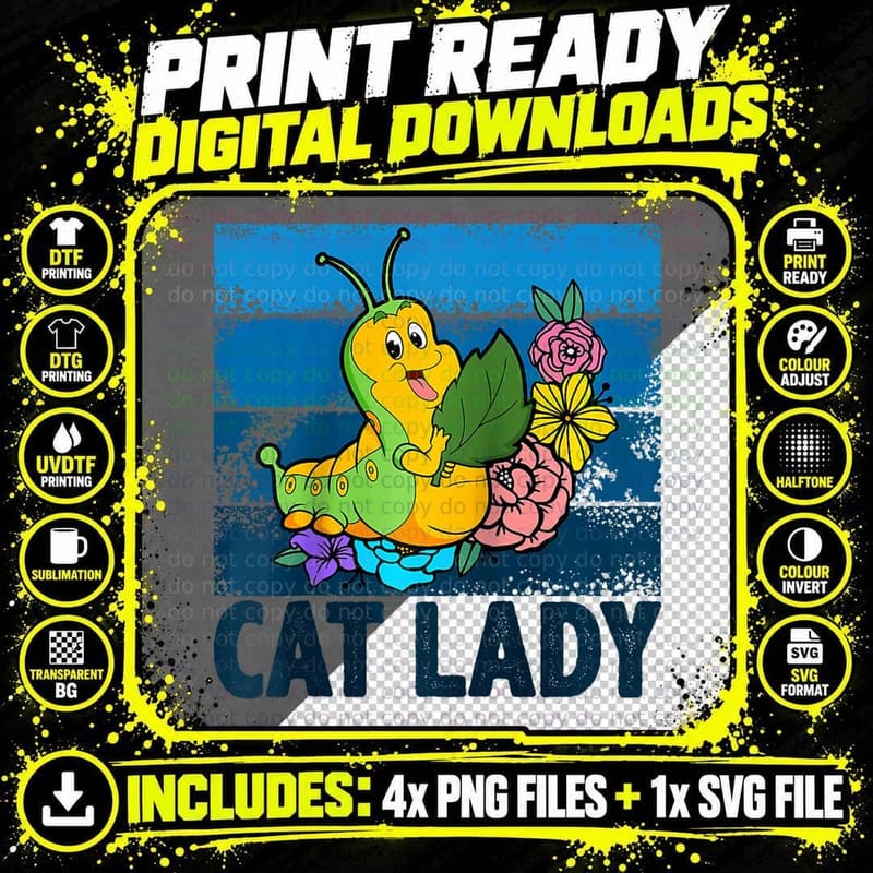 Cat Lady, Cute Butterfly for Women Girls Png SVG Digital Bundle