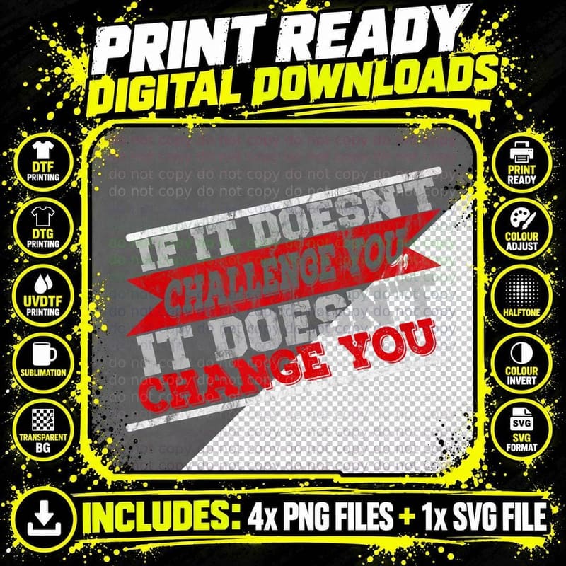 Challenge Yourself Motivational Quote Exercise Fitness Png SVG Digital Bundle
