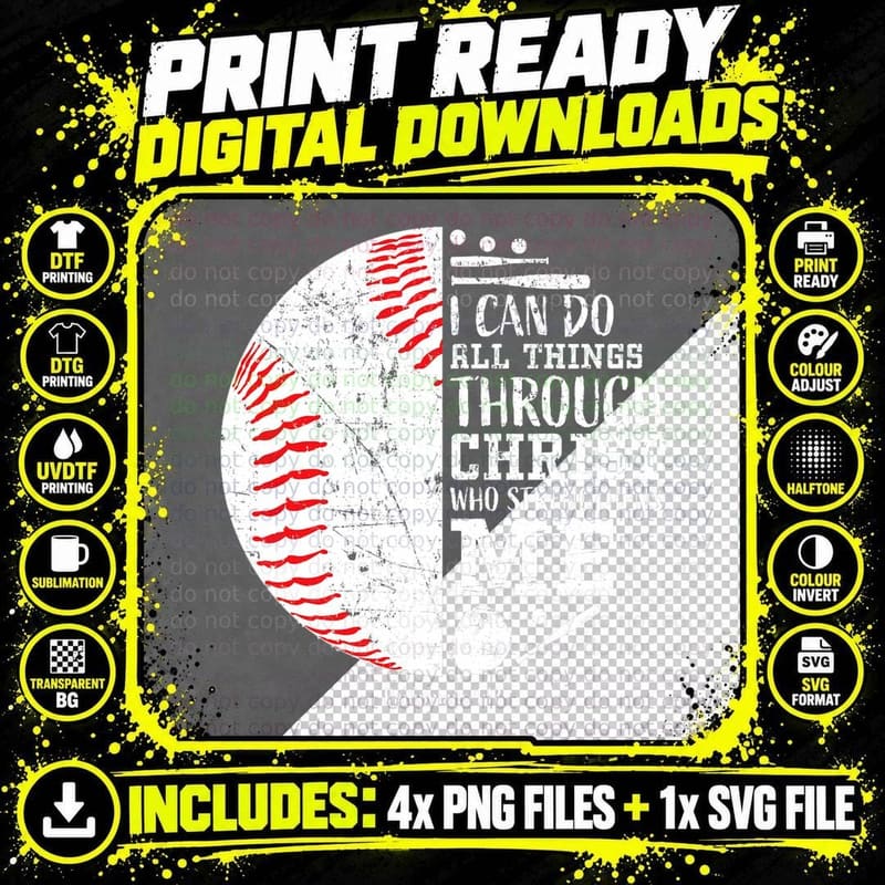 Christian Baseball I Can Do All Things Religious Verse Png SVG Digital Bundle