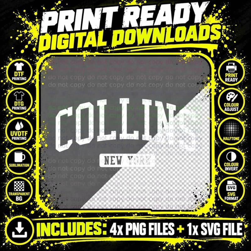 Collins New York NY Vintage Athletic Sports Design Png SVG Digital Bundle