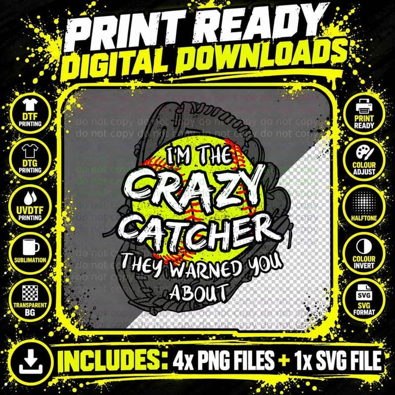 Crazy Catcher Softball Lovers Bat Ball Baseball Women Png SVG Digital Bundle