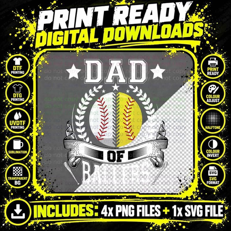 Dad of Ballers Funny Baseball Funny Dad Softball T-Shirt Png SVG Digital Bundle