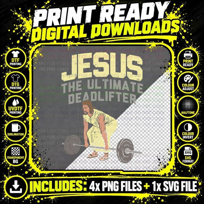 Deadlift Jesus I Christian Weightlifting Funny Workout Png SVG Digital Bundle