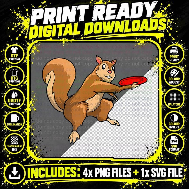 Disc Golf Squirrel - Frolf Frisbee Golf Disc Png SVG Digital Bundle