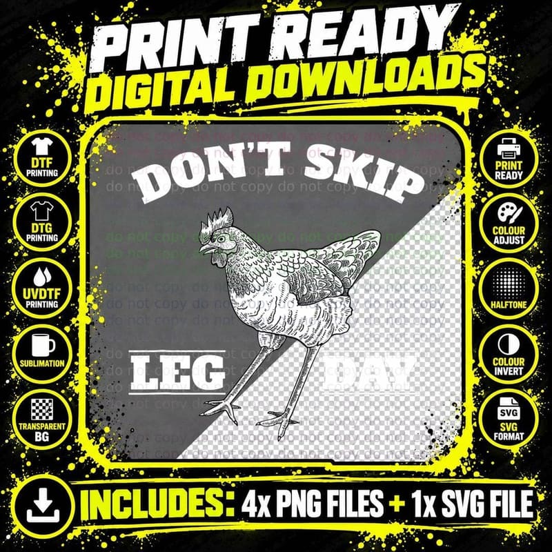 Don't Skip Leg Day Chicken Gym Workout Fitness Funny Png SVG Digital Bundle