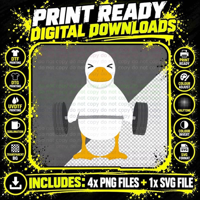 Duck Deadlift Design - Weight Lifting Gym Workout Png SVG Digital Bundle