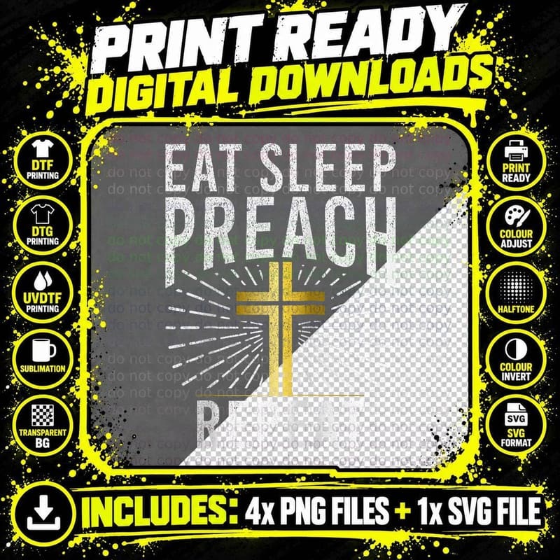 Eat Sleep Preach Repeat Pastor, Lover's Favorite T-Shirt Png SVG Digital Bundle