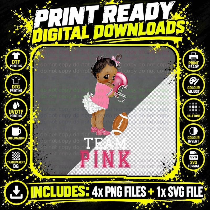 Ethnic Girl Football Player Team Pink Gender Reveal Png SVG Digital Bundle