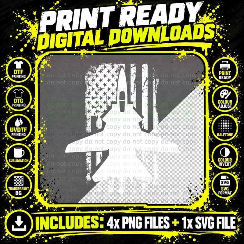 F14 Tomcat US Flag Fighter Airplane Jet Plane Aircraft Png SVG Digital Bundle