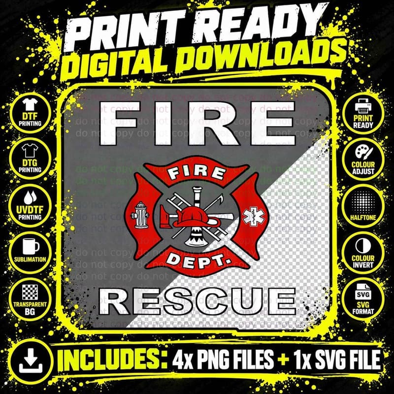 FIRE Rescue FIRE Fighter Fireman KIDS YOUTH ADULT BOYS Png SVG Digital Bundle