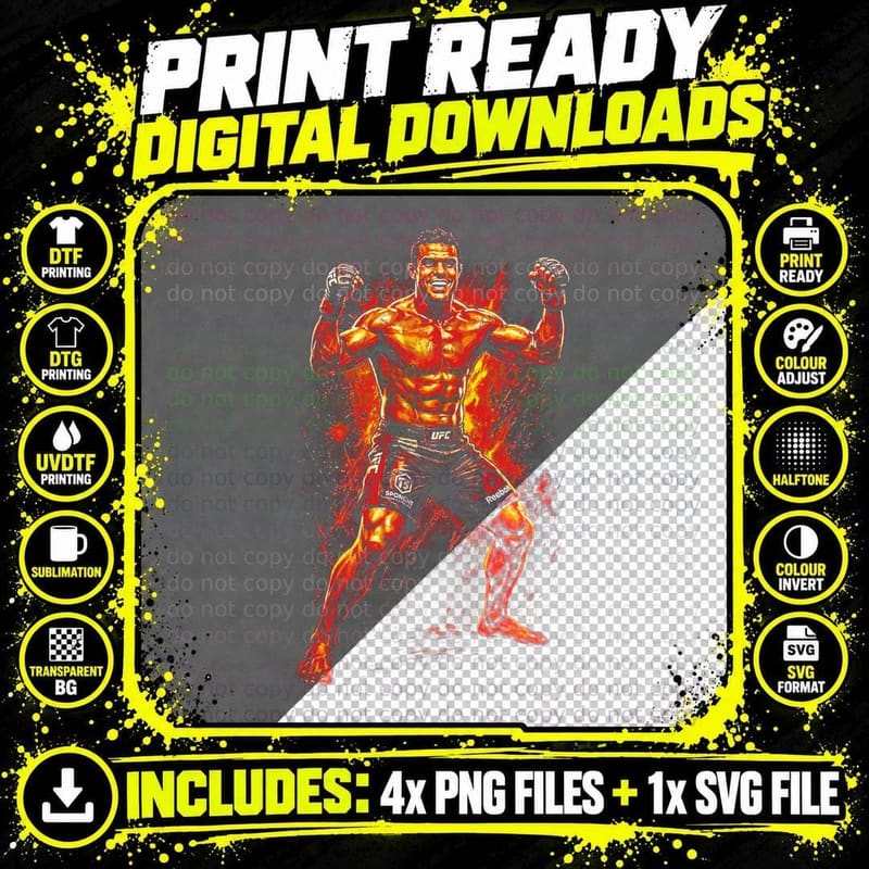 Fire Flexing Fighter T-Shirt, Combat Sports Fan Graphic Png SVG Digital Bundle