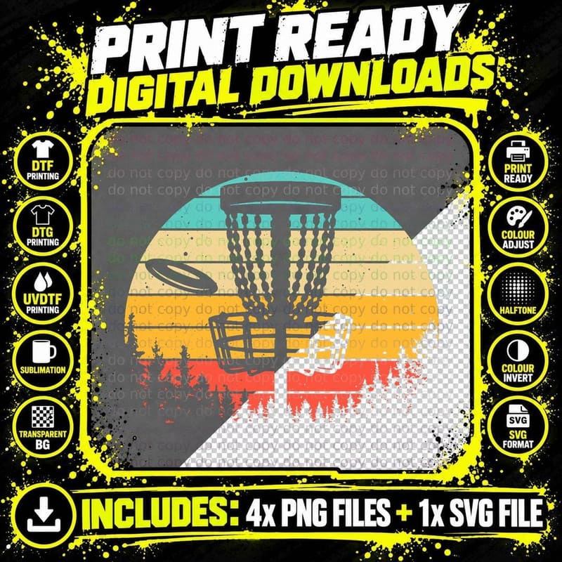 Funny Disc Golf Art for Men Women Vintage Disc Golfer Png SVG Digital Bundle