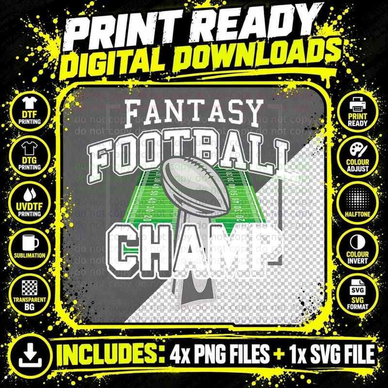 Funny Fantasy Football Champ Tee Fantasy Football Winner Png SVG Digital Bundle