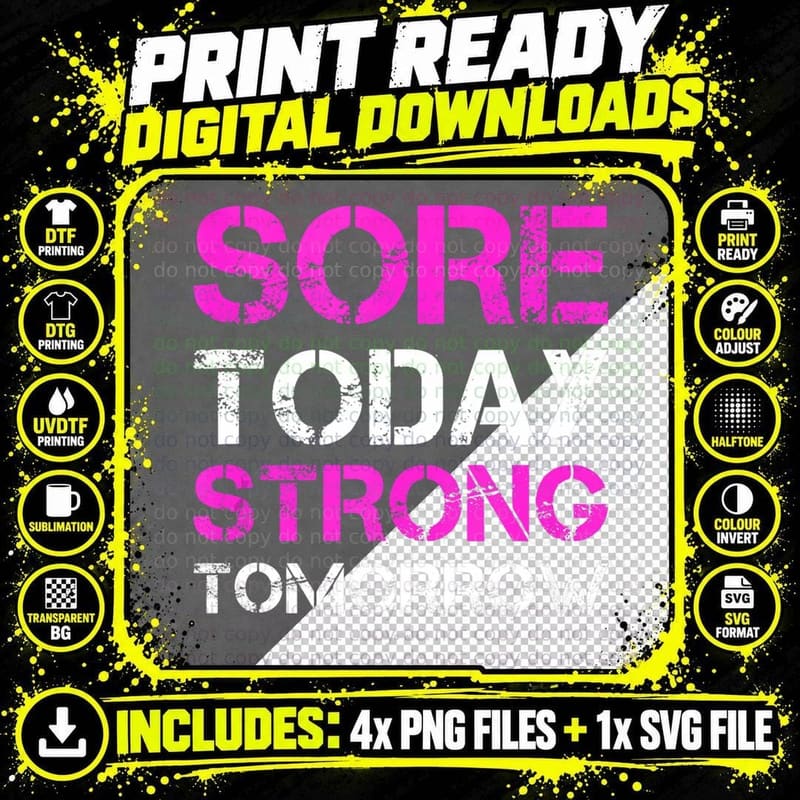 Funny Gym . Sore Today Strong Tomorrow Gift Png SVG Digital Bundle