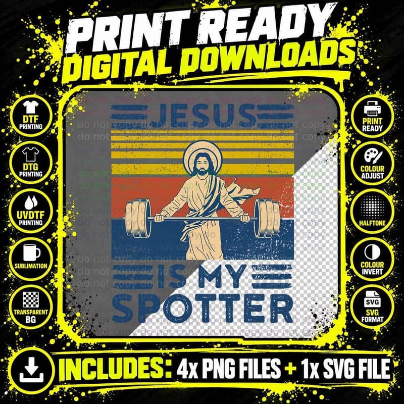 Funny Gym Shirt Jesus Is My Spotter Funny Workout Jesus Png SVG Digital Bundle