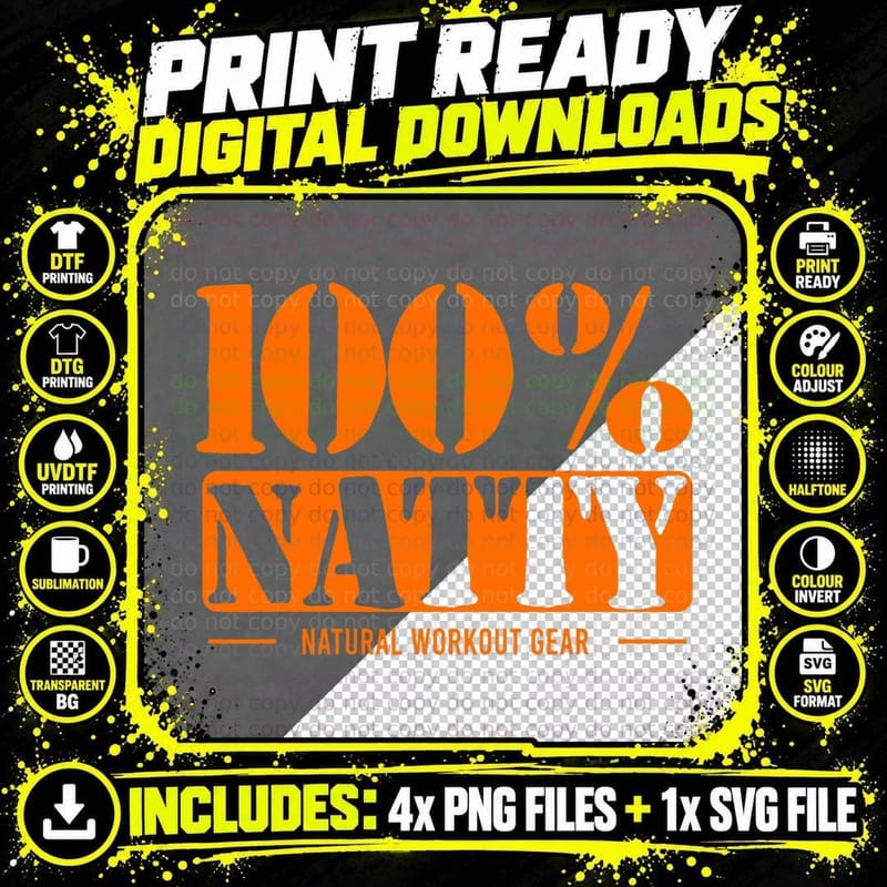 Funny Gym Workout 100 Natty Bodybuilder T-Shirt Png SVG Digital Bundle