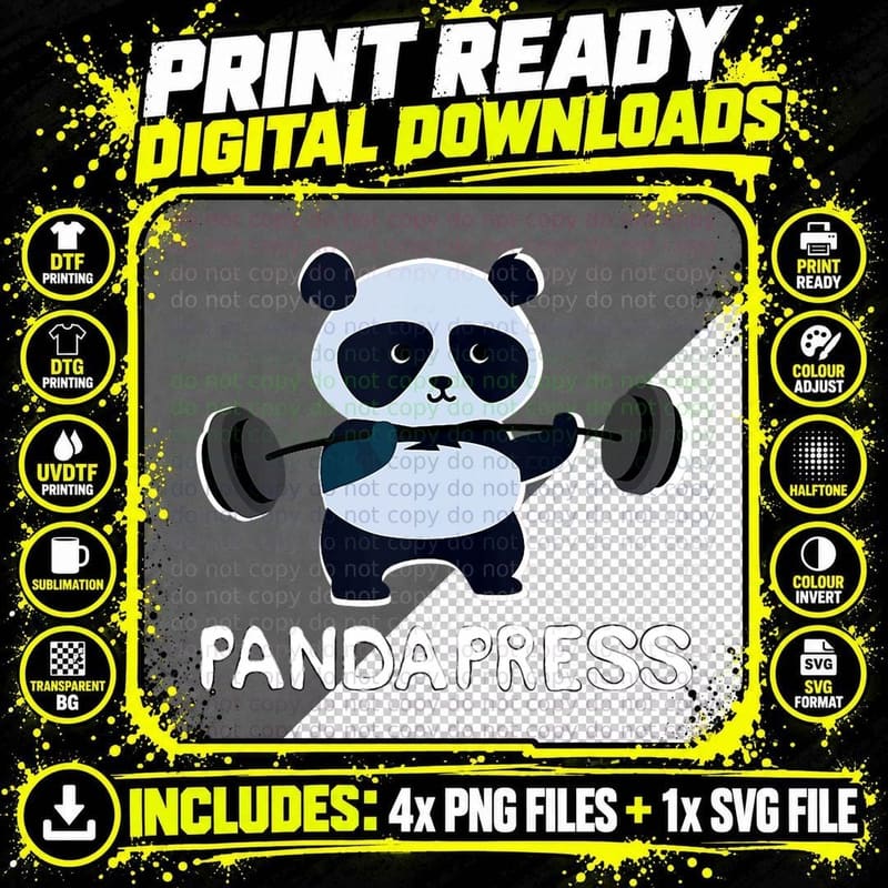 Funny Gym Workout T Shirt Panda Bear Fitness Lifting Png SVG Digital Bundle