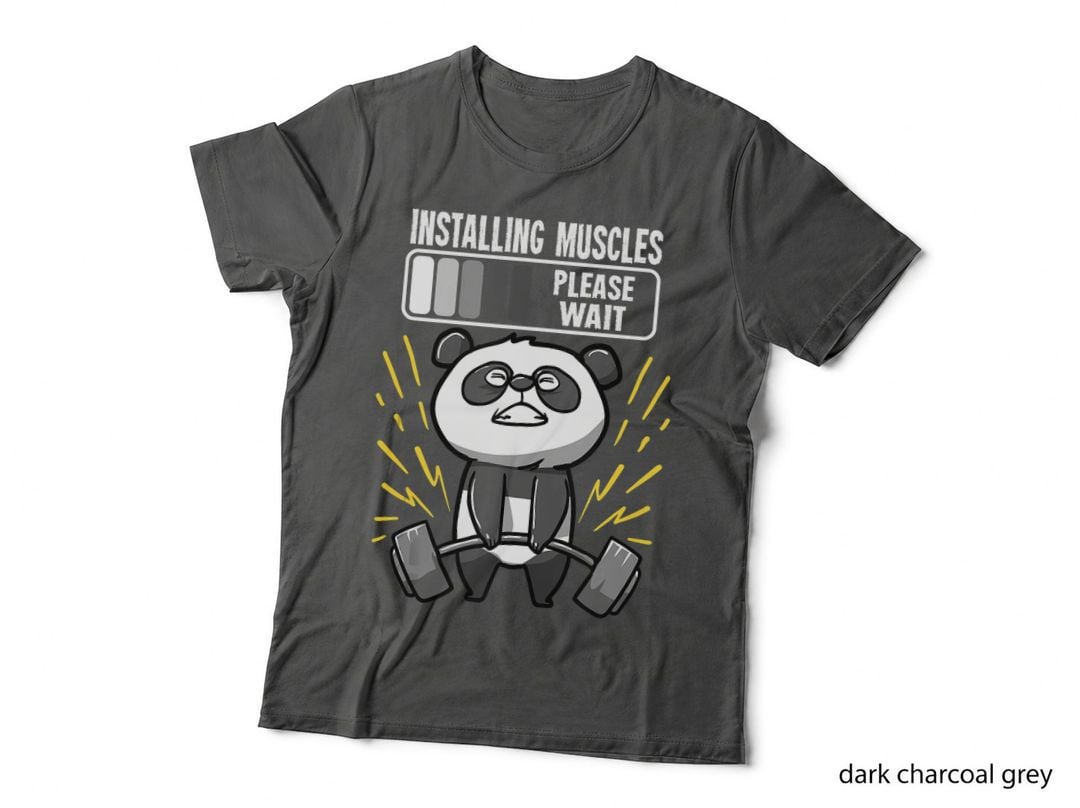 Funny Panda Installing Muscles Please Wait Gym Fitness, Workout Humor T-Shirt