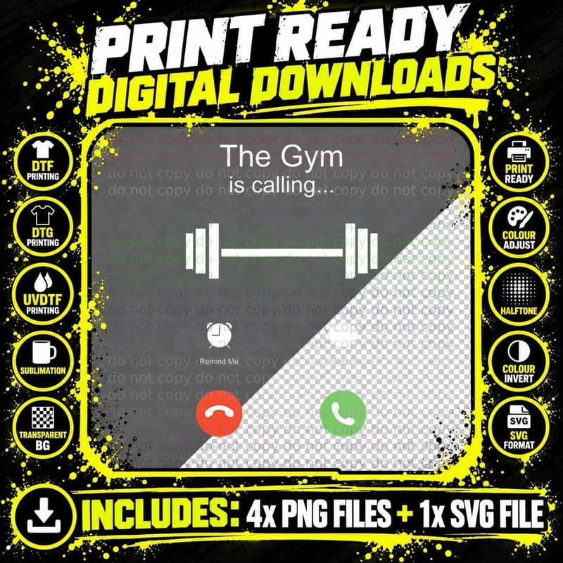 Funny Workout Motivation Gym Phone Calling Png SVG Digital Bundle