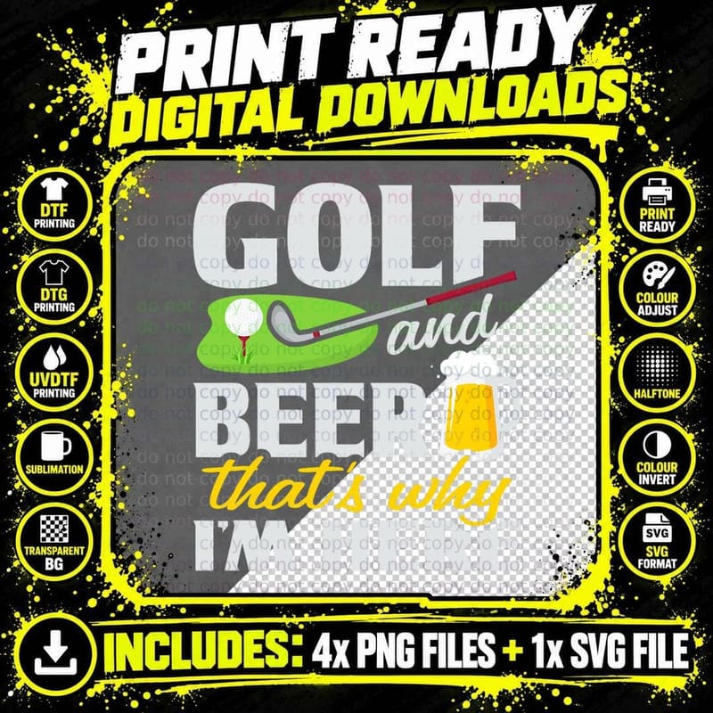 GOLF AND BEER That's WHY I'm HERE Drinking T Shirt Png SVG Digital Bundle