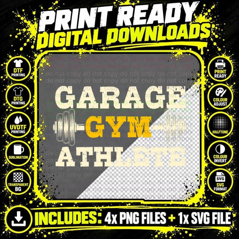 Garage Gym Athlete Funny Working Out at Home Gift T-Shirt Png SVG Digital Bundle