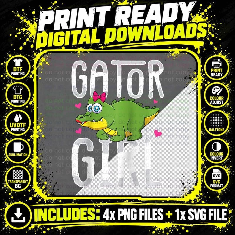 Gator Girl Alligator Crocodile Reptile Lover's Favorite Png SVG Digital Bundle