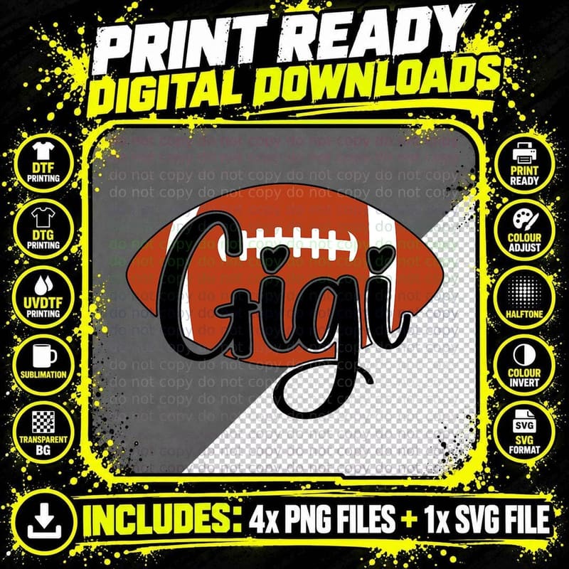 Gigi Football Gigi Proud Grandma Gigi of a Football Png SVG Digital Bundle