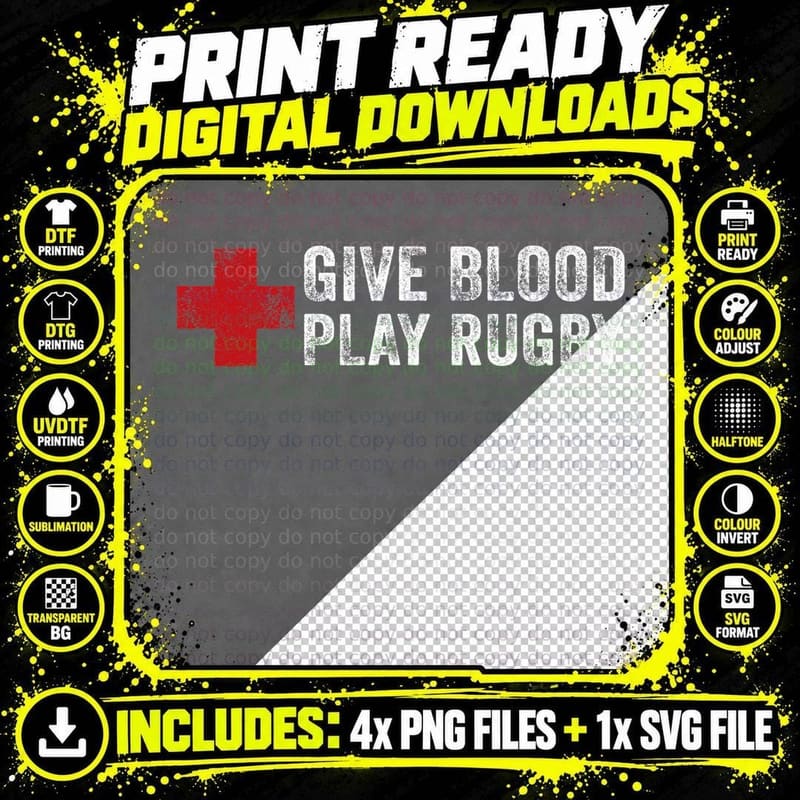 Give Blood Play Rugby Player Funny Rugger League Union Png SVG Digital Bundle