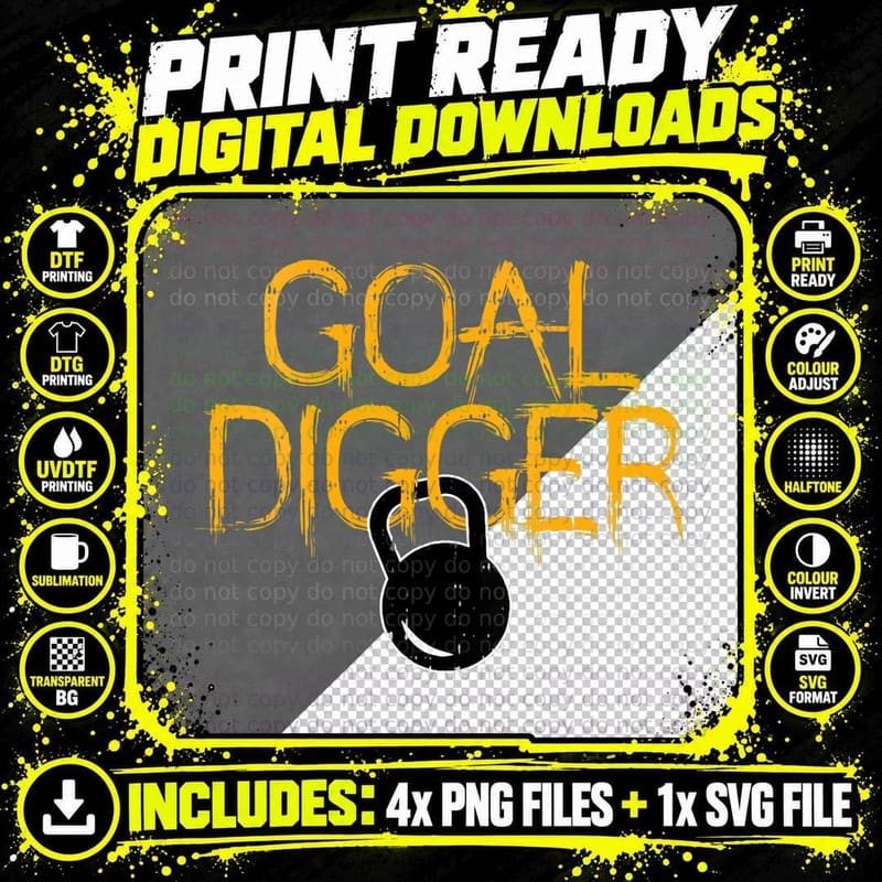 Goal Digger Kettlebell Workout Gym Cool Fitness Lover Png SVG Digital Bundle