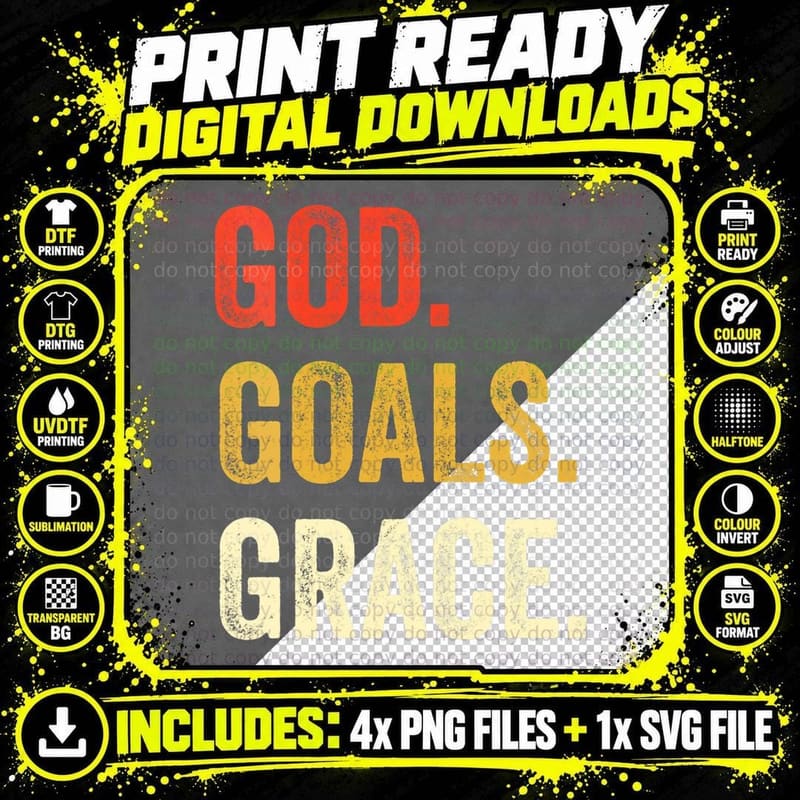 God Goals Grace Christian Workout Fitness Gym Gift Png SVG Digital Bundle