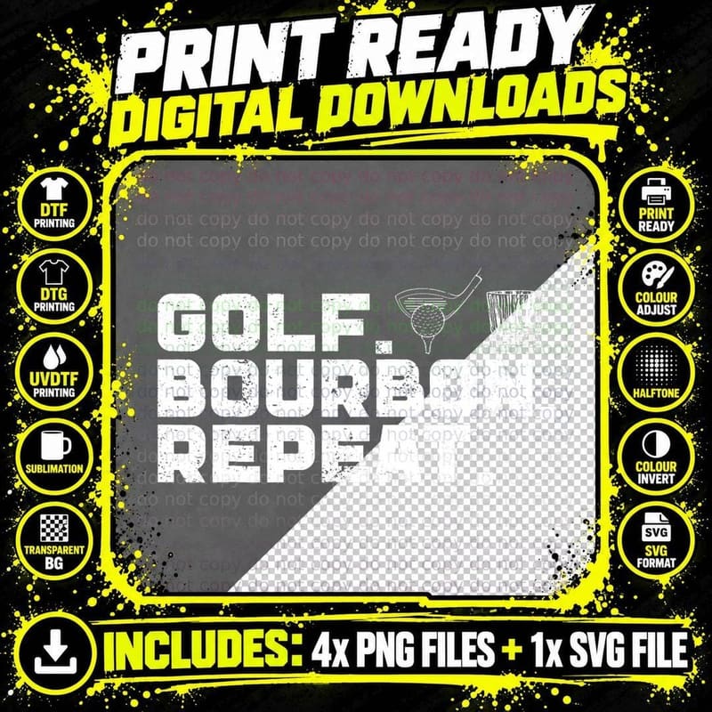 Golf Bourbon Repeat Golf & Bourbon Drinking Lover T-Shirt Png SVG Digital Bundle